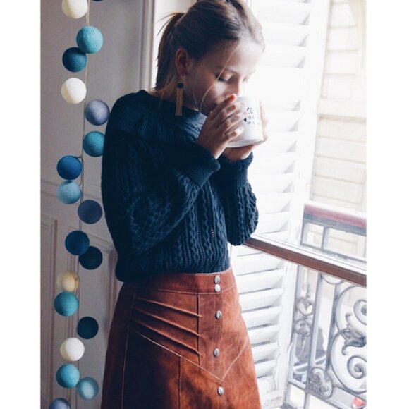 Les Petites Paris 70s Rust Brown Suede Snap Front Ribbed Seams Mini Skirt 29" - Picture 4 of 15